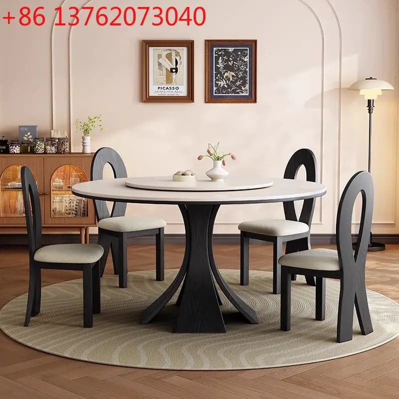 Mesas de Jantar Pretas com Design Redondo Branco, Mesas de Jantar Modernas de Madeira, Móveis de Luxo que Economizam Espaço
