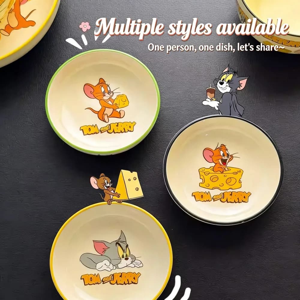 Novos Pratos de Porcelana Tom e Jerry para Estudantes, Pratos Redondos de Desenho Animado para Cereais e Frutas, Louça Especial Infantil para Casa