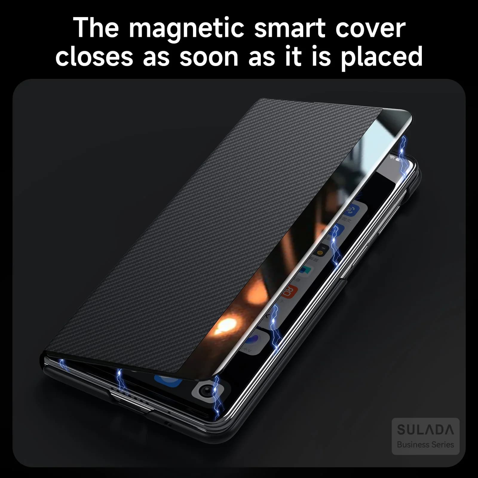 Capa magnética preta para Galaxy Z Fold 7 com fechamento automático da smart cover