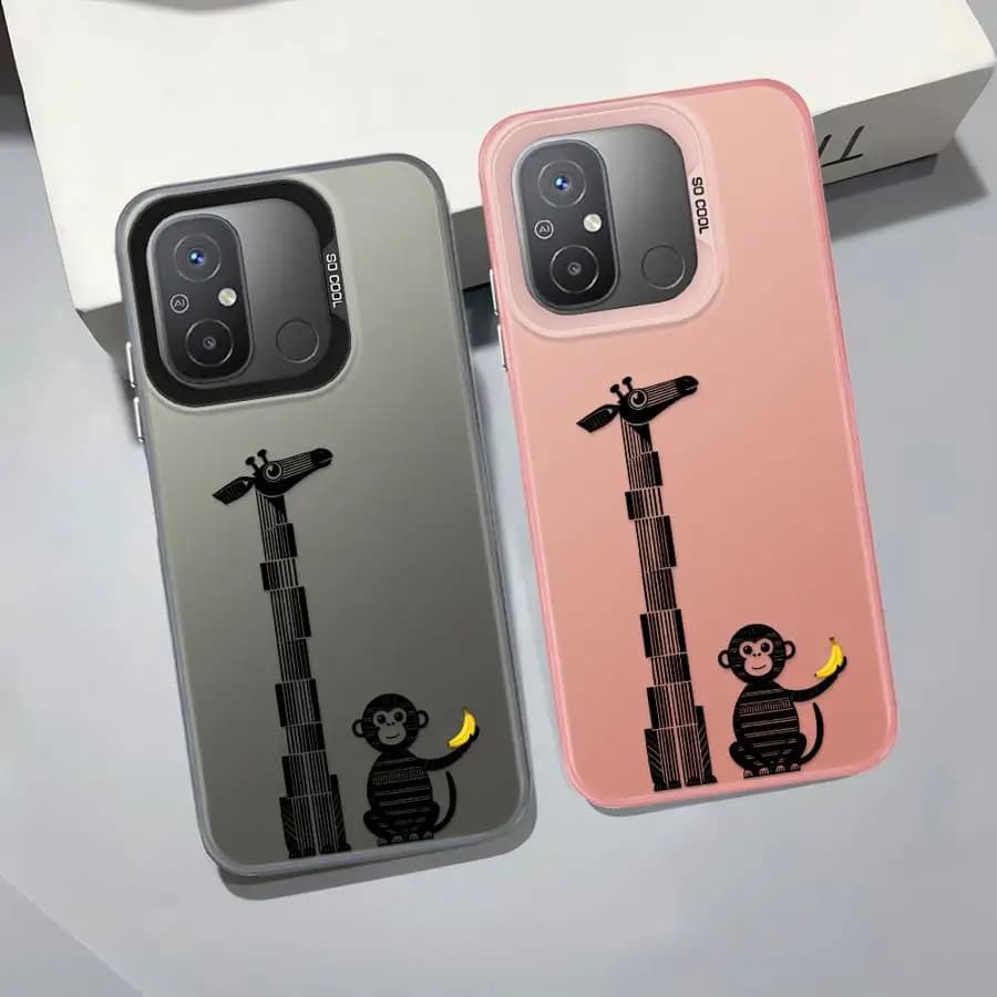 Capa de telefone Xiaomi Redmi Note cinza com desenho animado de macaco segurando banana
