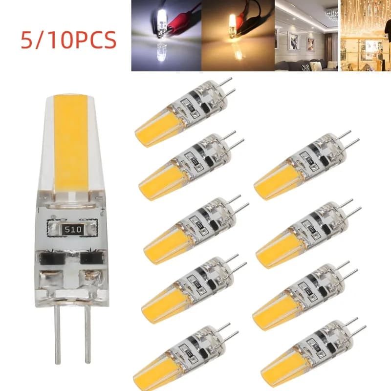 5 Lâmpadas Mini G4 LED COB 6W Reguláveis AC DC 12V 220V 110V Luzes de Vela Substituem Halógenas de 45W para Lustre e Holofote Branco