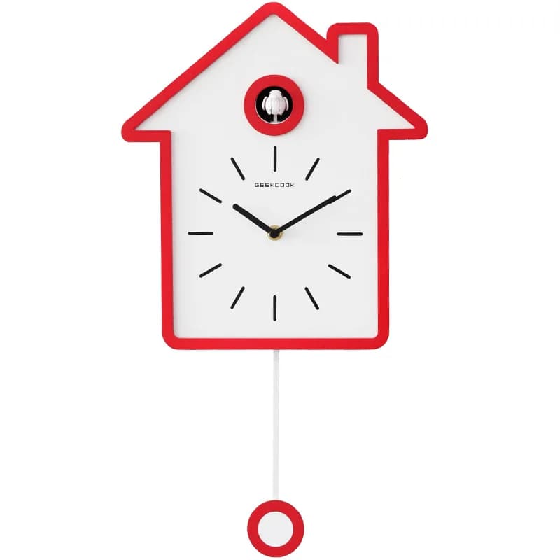 Relógio cuco minimalista branco e vermelho para decoração de casa