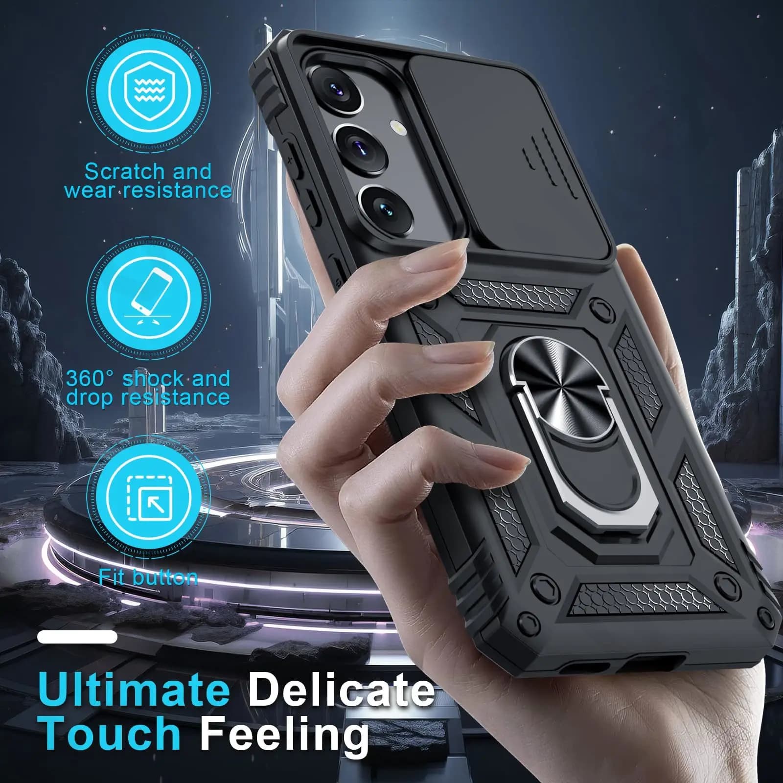 Capa preta para Samsung Galaxy com resistência a riscos, proteção contra quedas e toque delicado