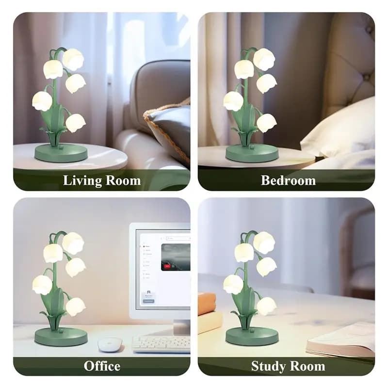 Luminária de Mesa Vintage AB08 com Flores para Casa, 5 Lâmpadas de Lírio do Vale, 3 Modos de Cor, Luminária de Cabeceira para Quarto, Plugue Americano