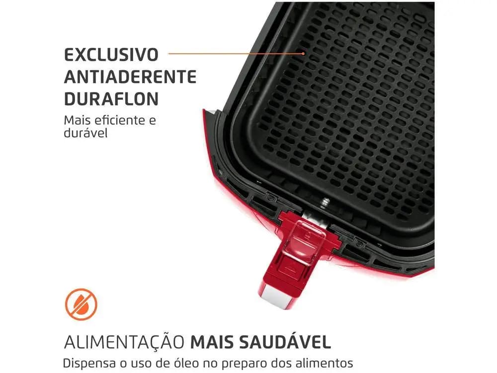 Fritadeira elétrica Mondial Air Fryer vermelha com revestimento antiaderente Duraflon para alimentação saudável