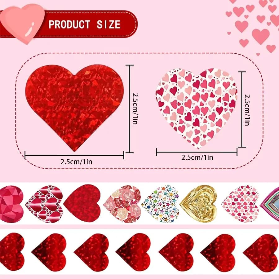 Adesivos decorativos de corações vermelhos e estampados, tamanho 2,5cm para decoração romântica