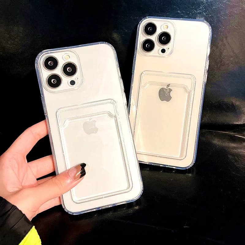 Capa transparente para iPhone mostrando a câmera traseira e o logotipo da Apple