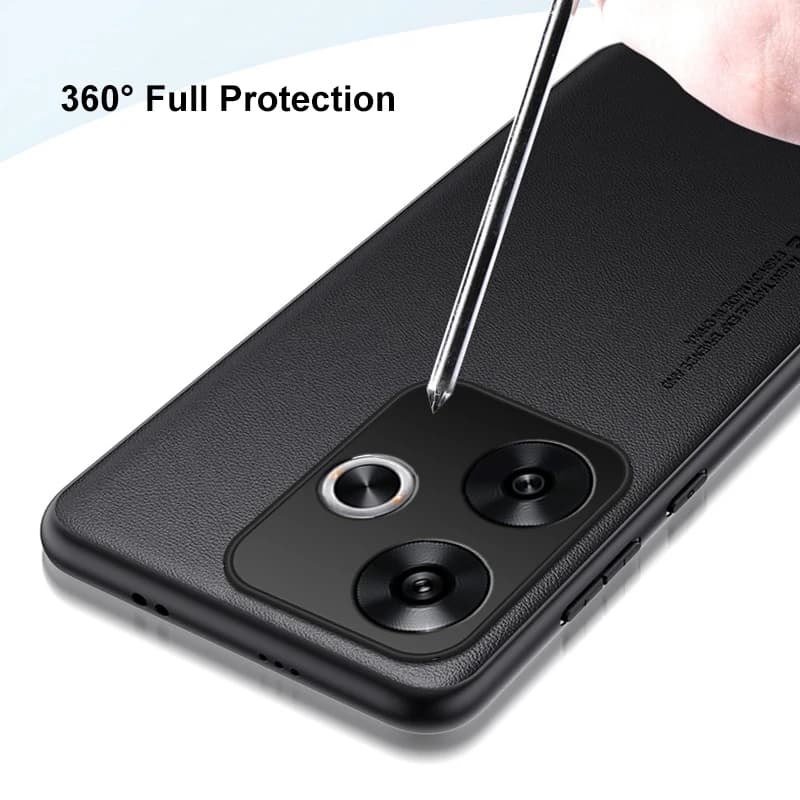 Capa preta para Poco F6 5G em couro PU resistente a riscos com proteção total 360 graus