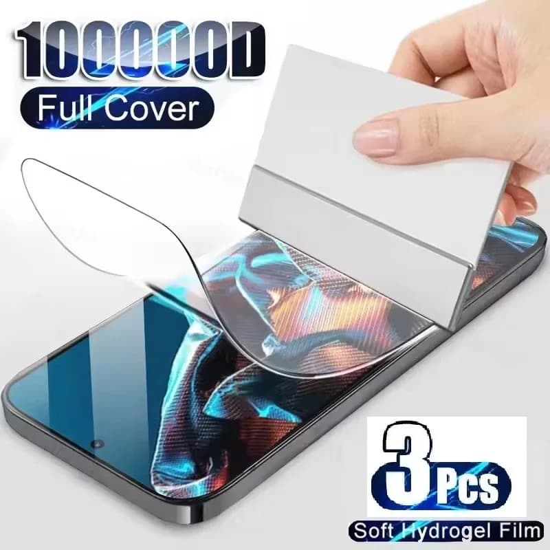 Filme de hidrogel transparente aplicado em smartphone Xiaomi, protetor de tela, 3 peças.