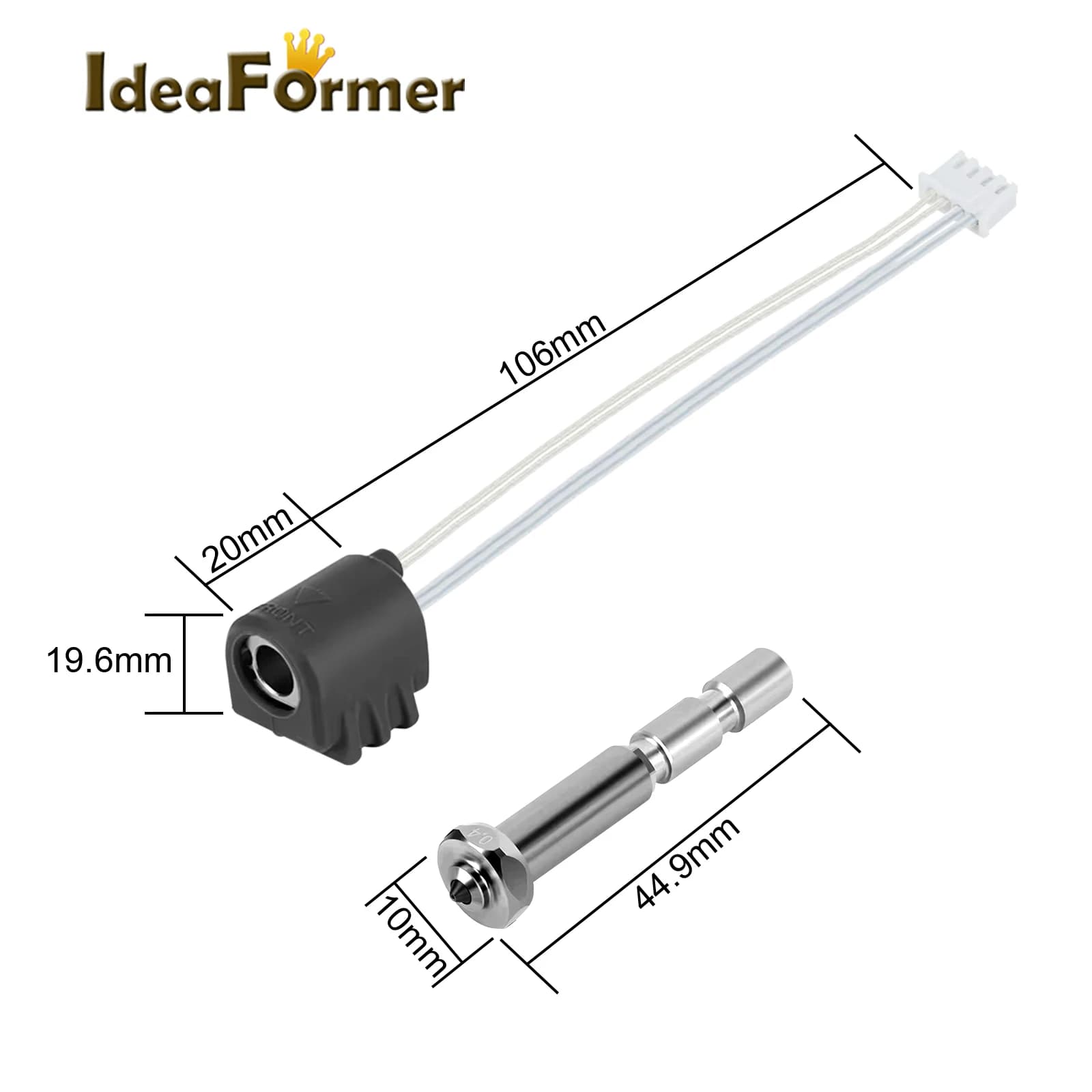 Dimensões do hotend cerâmico e bocal aço endurecido para Anycubic Kobra 3 Max combo acessório cinza