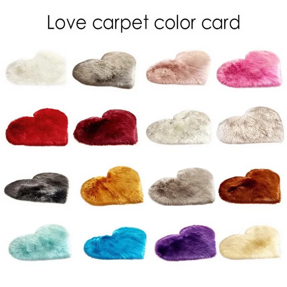 Cartela de cores do tapete Jácotei Coração peludo antiderrapante com várias opções de cores vibrantes e neutras