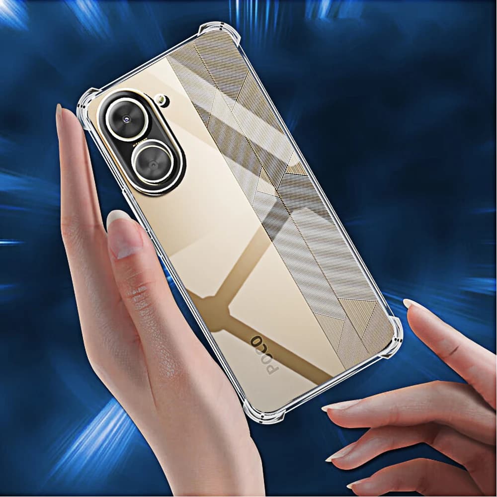 Capa à prova de choque transparente para Poco Xiaomi Poco C71 com proteção de bordas e design elegante
