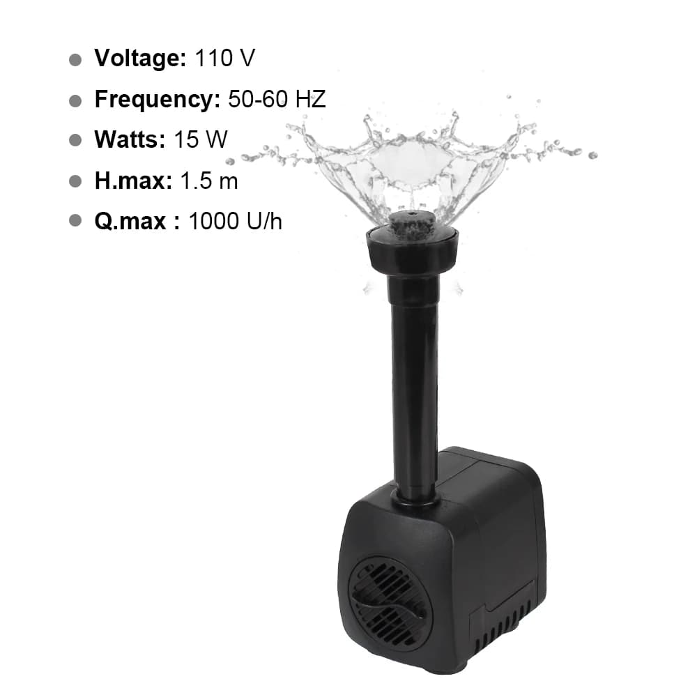 Bomba de água preta para fonte de jardim e aquário com jato d'água e 12 LEDs