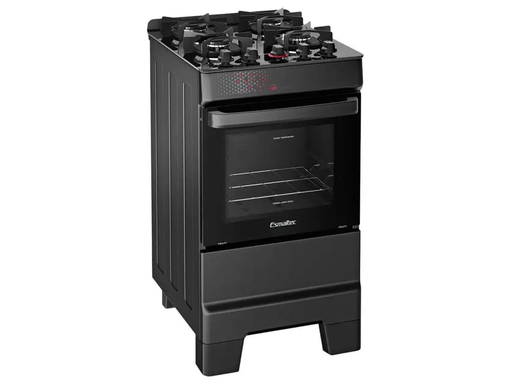 Fogão 4 Bocas Esmaltec Preto Mesa de Vidro Esmaltec Ideal Top Glass - Bivolt