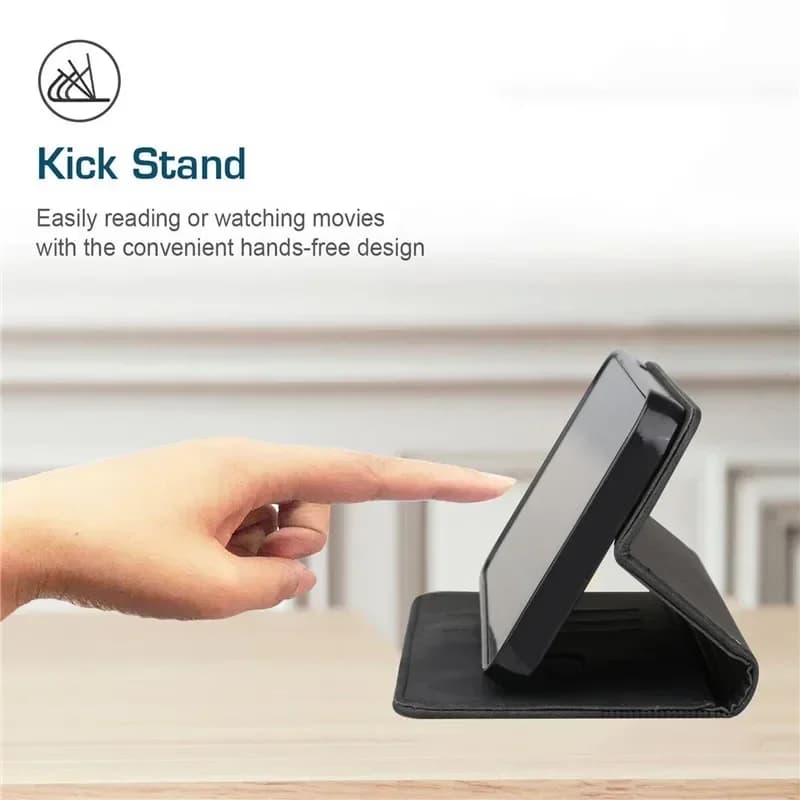 Capa para celular Xiaomi Poco M6 Pro 4G em couro preto com suporte tipo livro e função kick stand