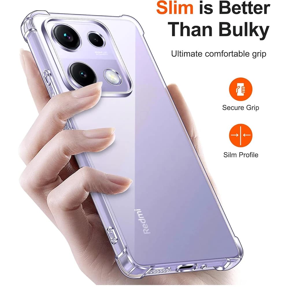Capa fina e transparente para Xiaomi Redmi Note 14 com design slim para melhor pegada e conforto