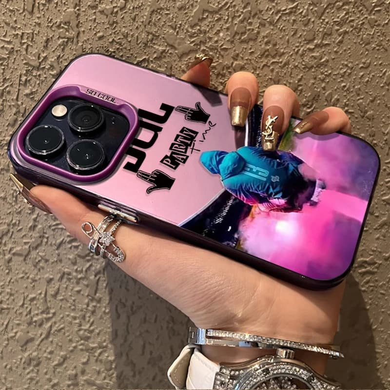 Capa para Xiaomi roxa com proteção rígida e estampa Jul Party Time com imagem colorida