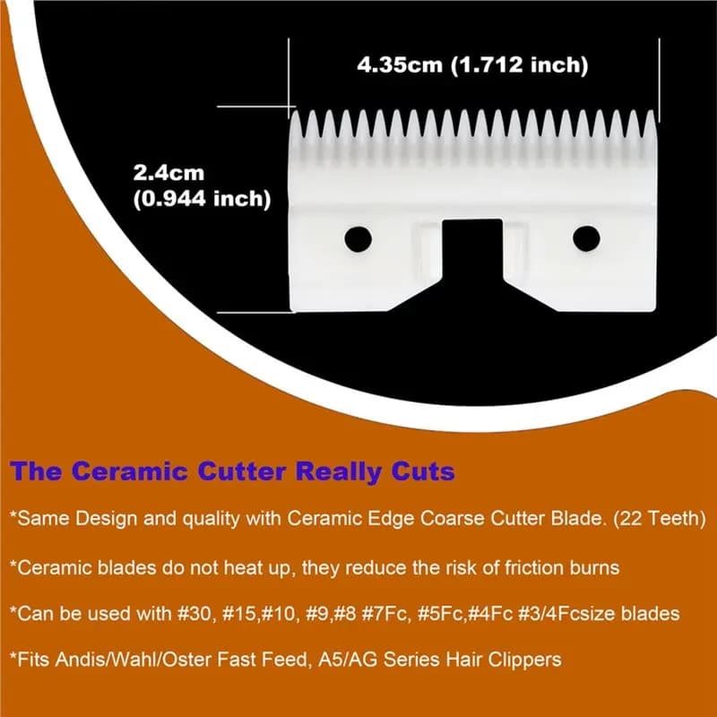 Lâmina branca cerâmica para máquina de tosa 22 dentes, 4.35cm x 2.4cm, substituição para Andis Oster Wahl