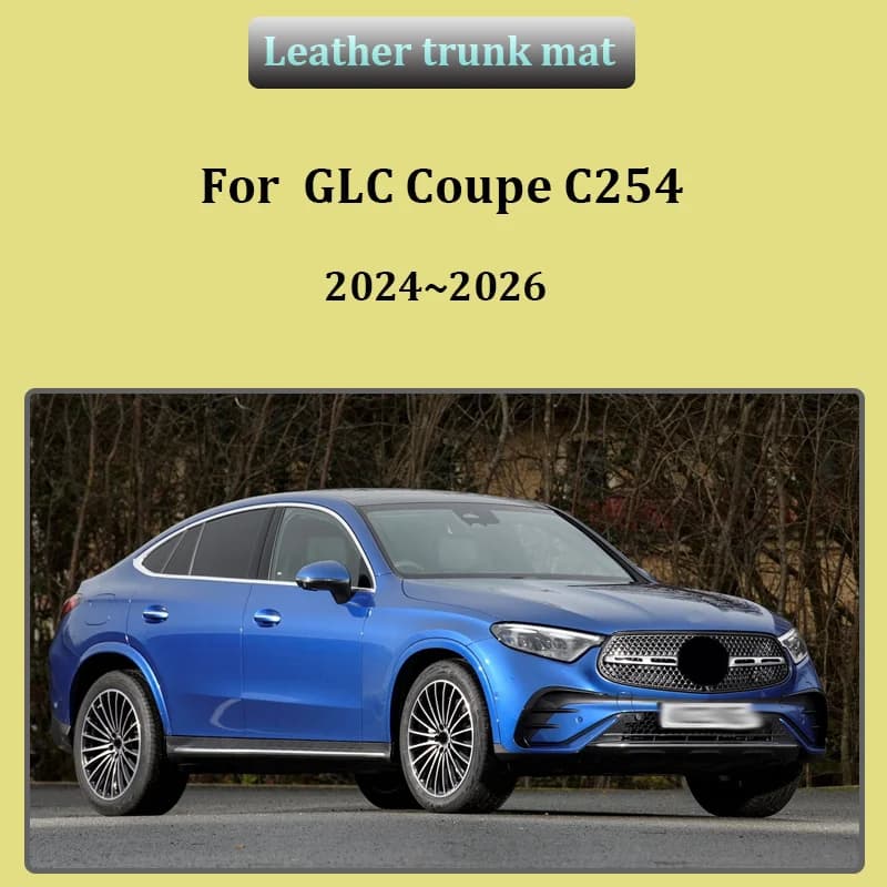 Tapete protetor de porta-malas em couro para Mercedes Benz GLC C254 Coupe 2024-2026, preto, impermeável e resistente a arranhões.