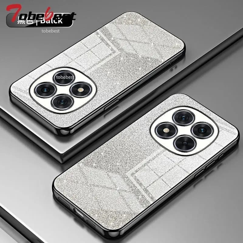 Capa para Xiaomi POCO X7 Pro em silicone macio preto com glitter e acabamento gradiente brilhante