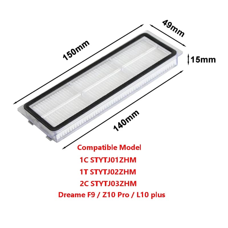 Filtro retangular branco com borda preta para aspirador Xiaomi Dreame Bot Z10 Pro compatível