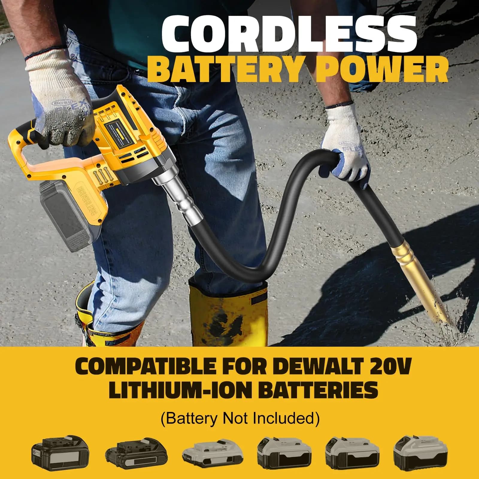 Misturador de concreto elétrico sem escova DeWalt 20V, amarela e cinza, para construção
