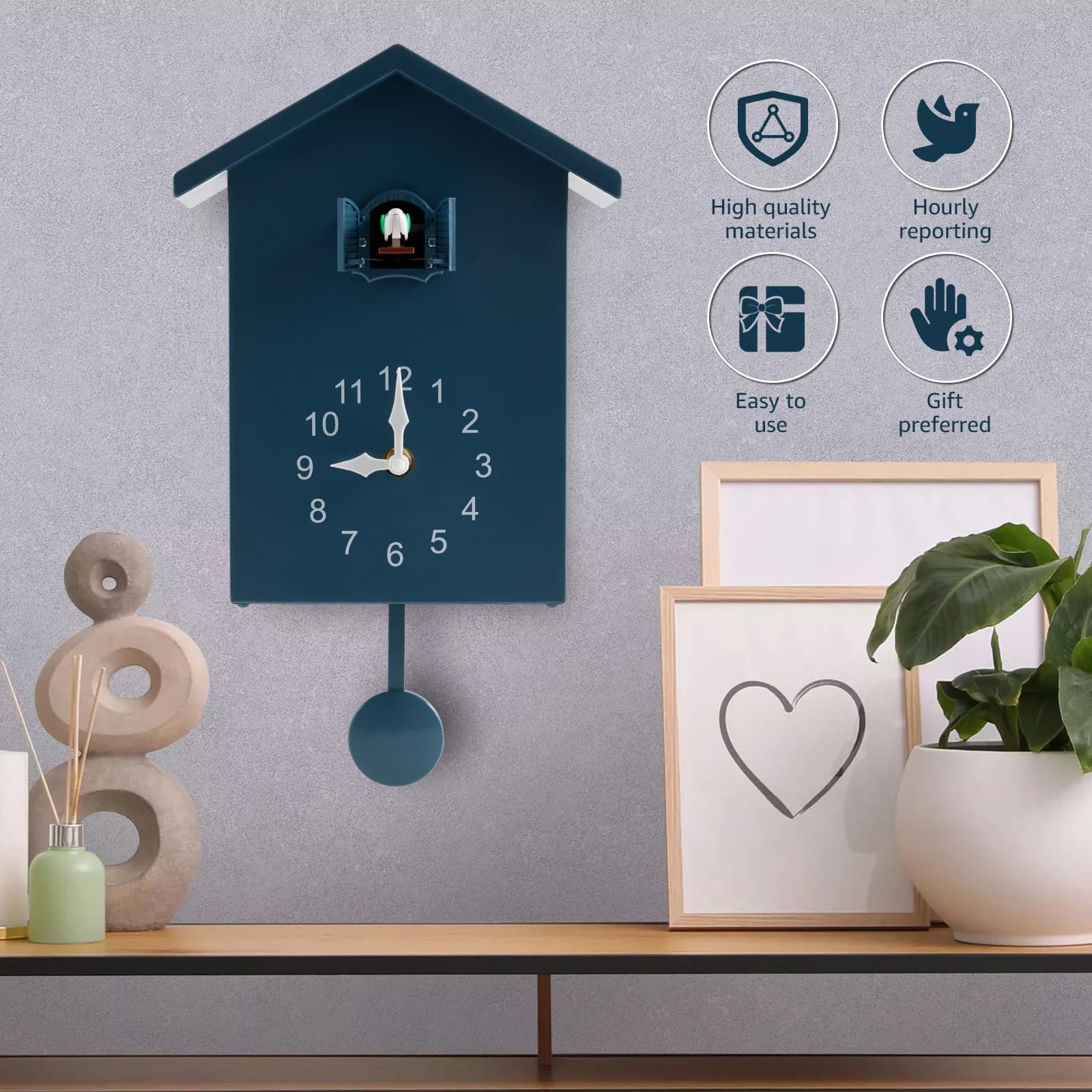 Relógio de parede de cuco azul com pássaro, ideal para sala e escritório