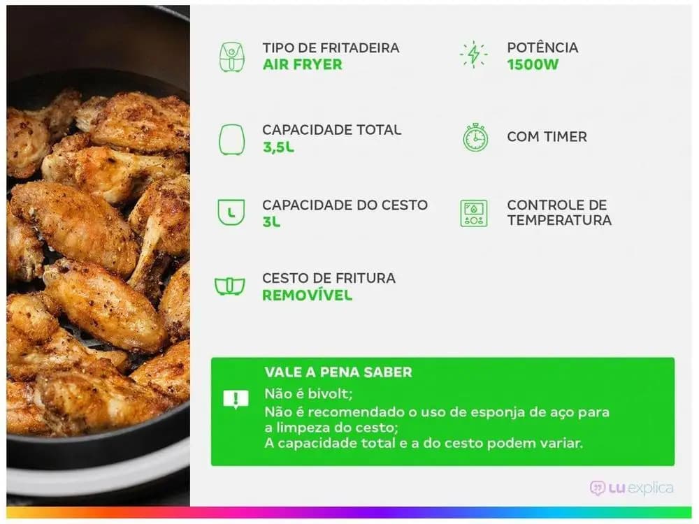 Fritadeira elétrica Air Fryer Mondial Pratic AF-31 preta 3,5L com timer e controle de temperatura