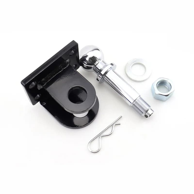 Conjunto de gancho de engate de reboque universal com peças pretas e cromadas desmontadas para trator e trailer