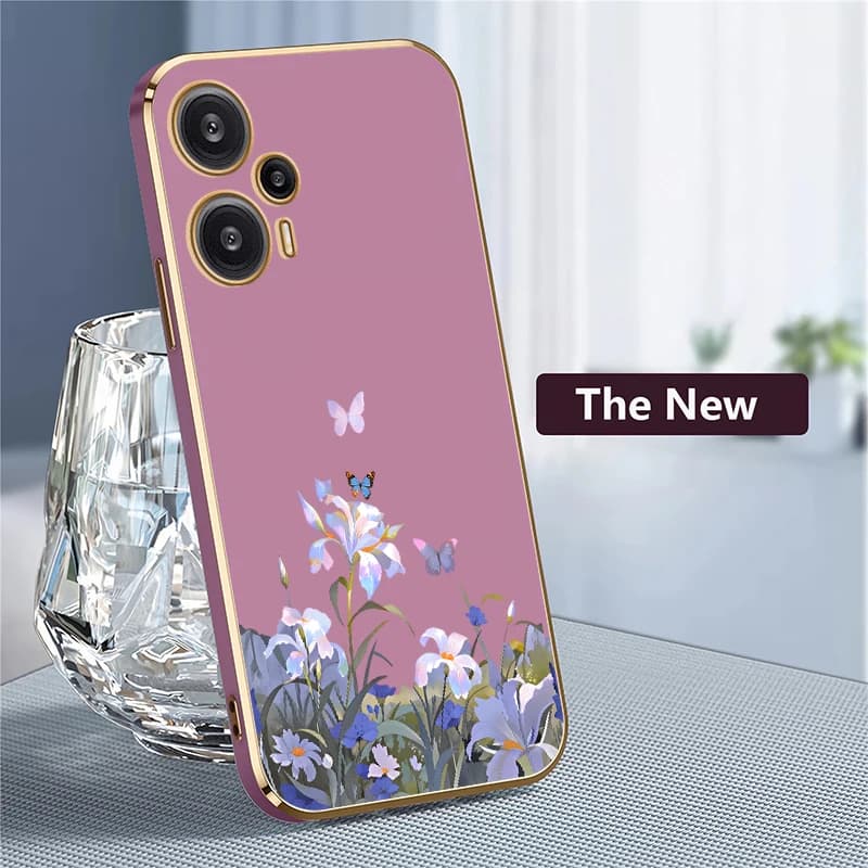 Capa de Telefone com Padrão de Borboleta e Flores para Xiaomi Poco F6 Pro F5 F3 C40 C31 em Silicone TPU Macio.