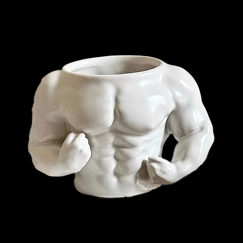Vaso escultura homem musculoso branco pequeno para plantas decorativas em casa e jardim