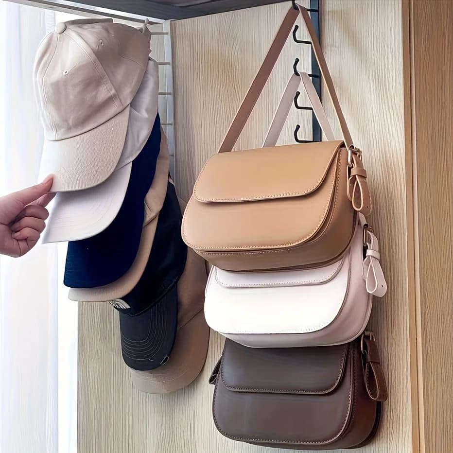 Suporte de armazenamento multifuncional para chapéus com 6 ganchos, organizador portátil para parede e porta