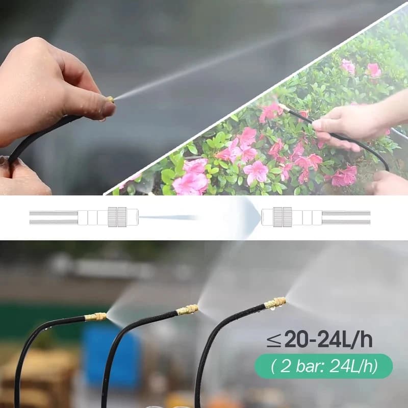 Kit Pulverizador de Jardim Ajustável com Mangueira PE Preta de 30m, Bomba Autoescorvante e Bico Flexível para Sistema de Irrigação por Nebulização