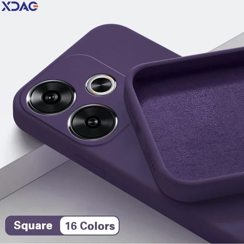 Capa traseira de silicone líquido para telefone, cor roxa, forma quadrada, 16 cores disponíveis