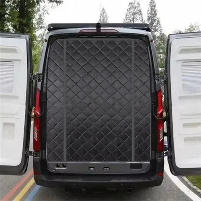 Cortina de isolamento preta para porta traseira de veículo com design de quilting