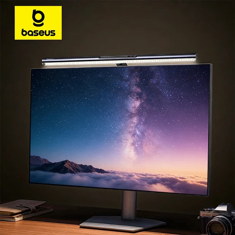 Luz de Monitor Baseus Magnética para Tela de Computador 270 °   Luminária de Mesa LED Rotativa com Toque Contínuo para Leitura