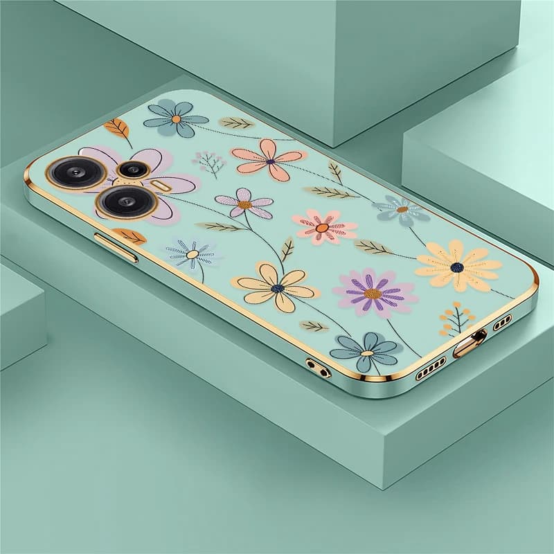Capa de telefone Xiaomi Poco F8 Ultra com design floral, verde e dourado