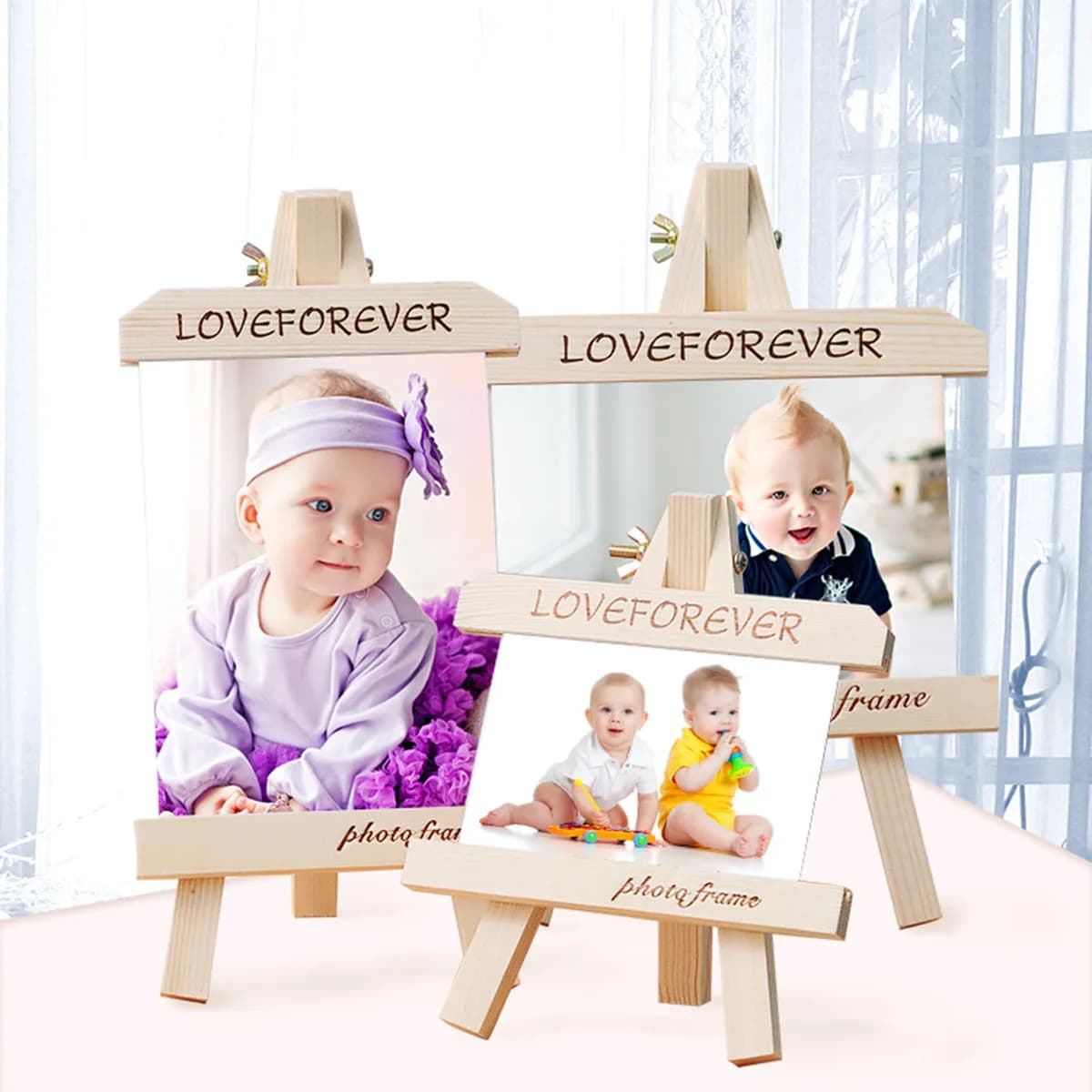 Porta-Retrato de Madeira Criativo para Uma Foto, Design Vertical de Mesa para Fotos de 9x13cm, Decoração para Casa, Escritório e Praia