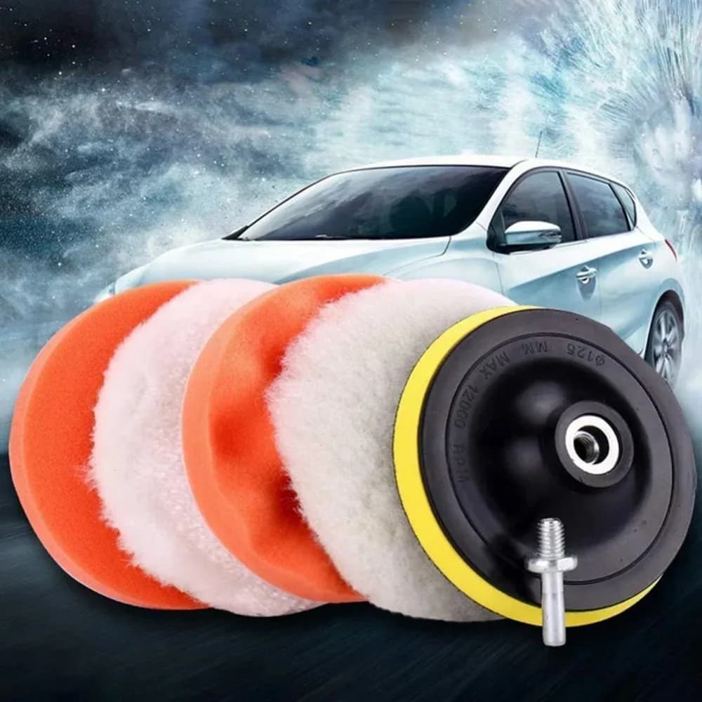 Kit de almofadas de polimento automotivo 6 peças lã e espuma com base preta e amarela para furadeira