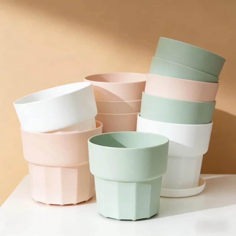 Vasos de plástico reforçado estilo nórdico em cores pastel para plantas pequenas