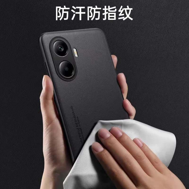 Capa preta para Xiaomi POCO F7 em couro PU, resistente a suor e marcas de dedo, proteção anti-choque
