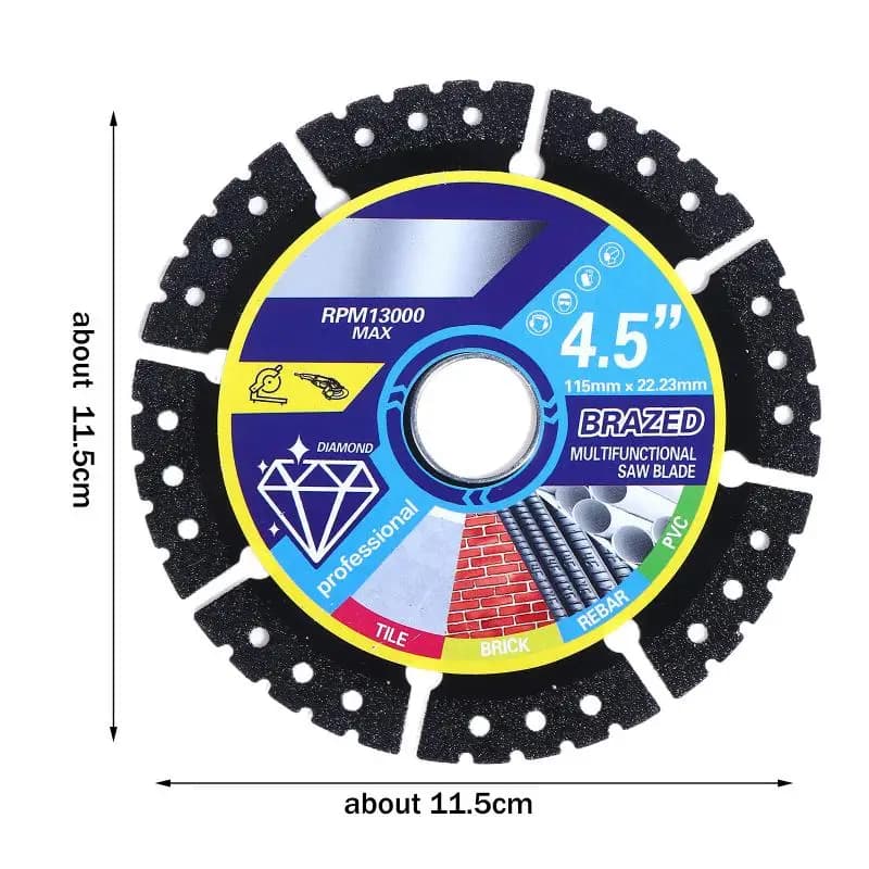 Disco de corte multifuncional 115 mm preto com medidas 11,5 cm e lâminas de diamante para esmerilhadeira