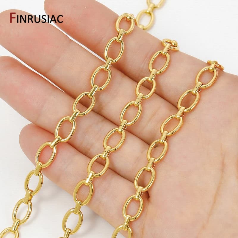 Corrente o grande de latão banhado a ouro 18k, 7*10mm, para fazer jóias, correntes de ligação de metal de alta qualidade para colar, pulseira, acessórios