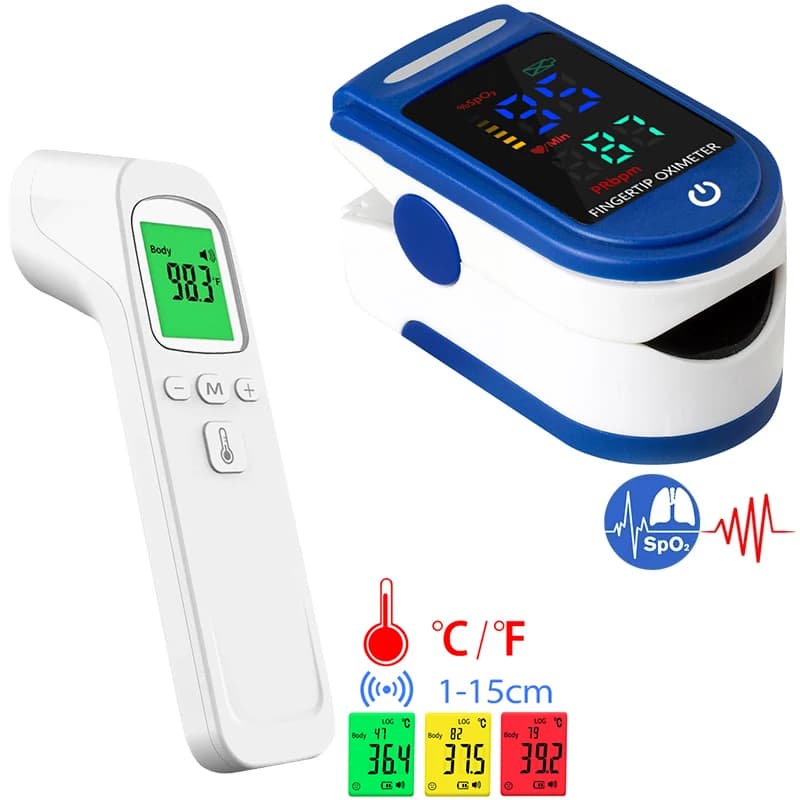Kit de teste de termômetro médico display LED oxímetro digital ou termômetro sem contato para bebê adulto mini