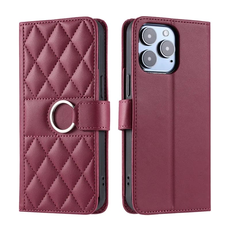 Capa para celular Xiaomi 13T flip magnética rosa clássica com anel metálico e acabamento em couro sintético