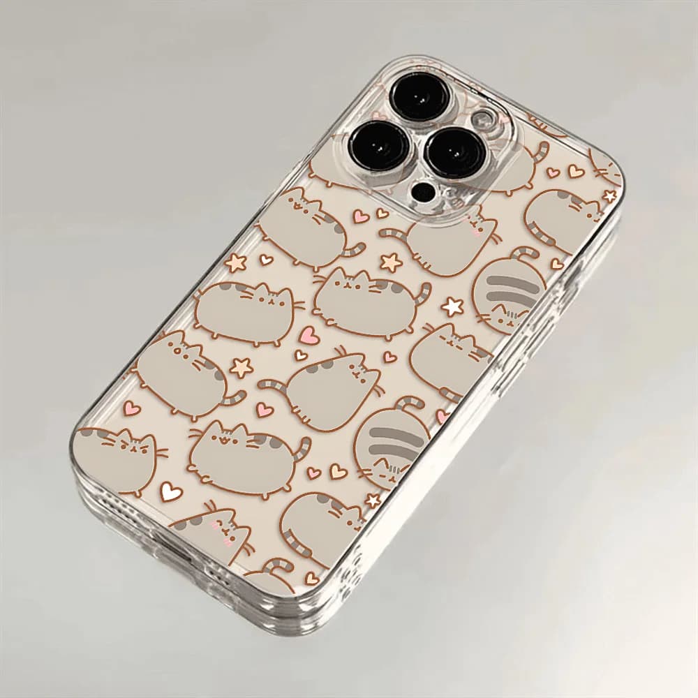 Capa transparente para Xiaomi Redmi Note 13 com estampa de gatos cinza claro e corações marrons e rosas