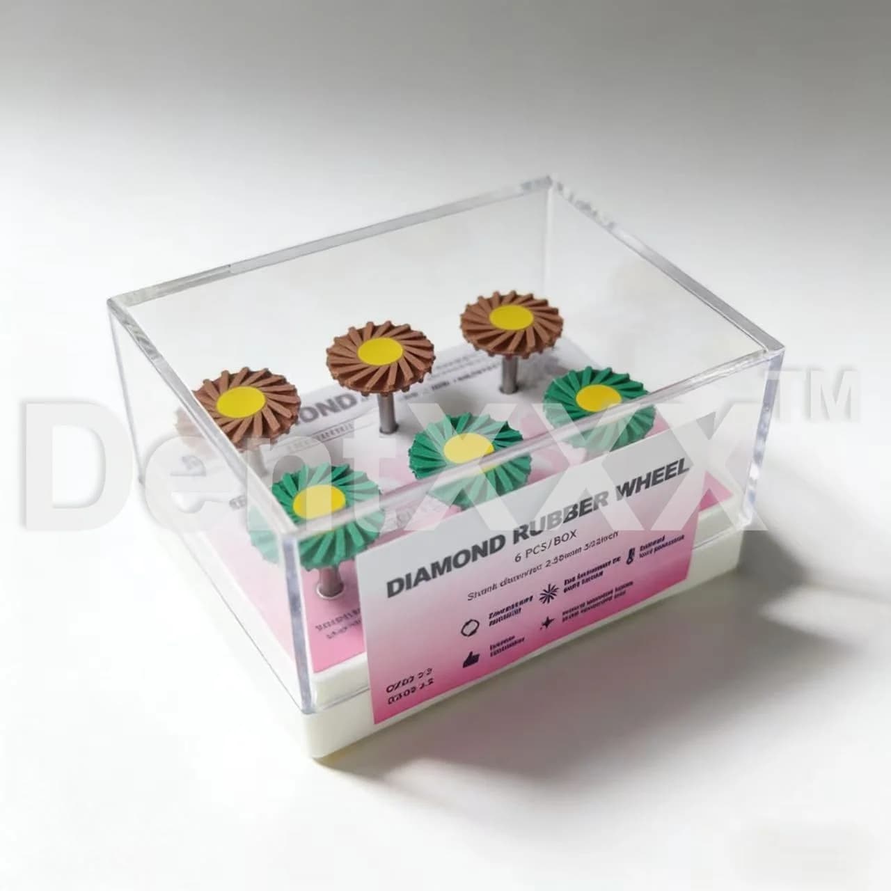 Conjunto rodas de polimento borracha diamantada 6 peças embalagem transparente