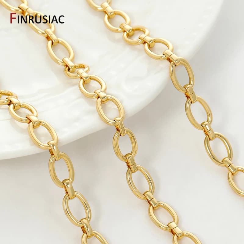 Corrente o grande de latão banhado a ouro 18k, 7*10mm, para fazer jóias, correntes de ligação de metal de alta qualidade para colar, pulseira, acessórios