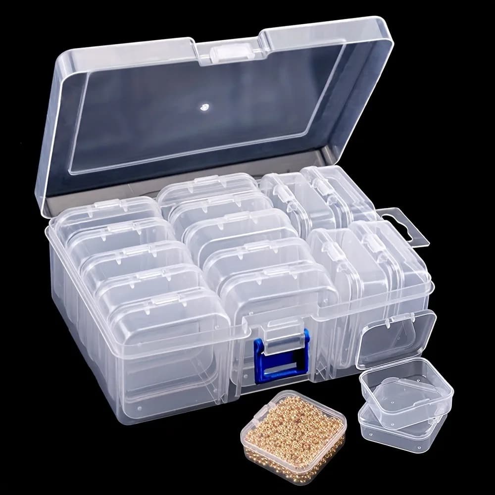 14 pçs em 1 conjunto caixa de armazenamento frisado arte do prego jóias brinco contas de semente garrafa de armazenamento diy pintura diamante strass artesanato