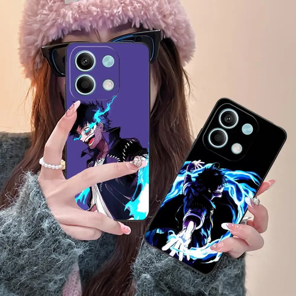 Capa de telefone My Hero Academia Dabi azul com detalhes em chamas para Xiaomi Redmi Note 14